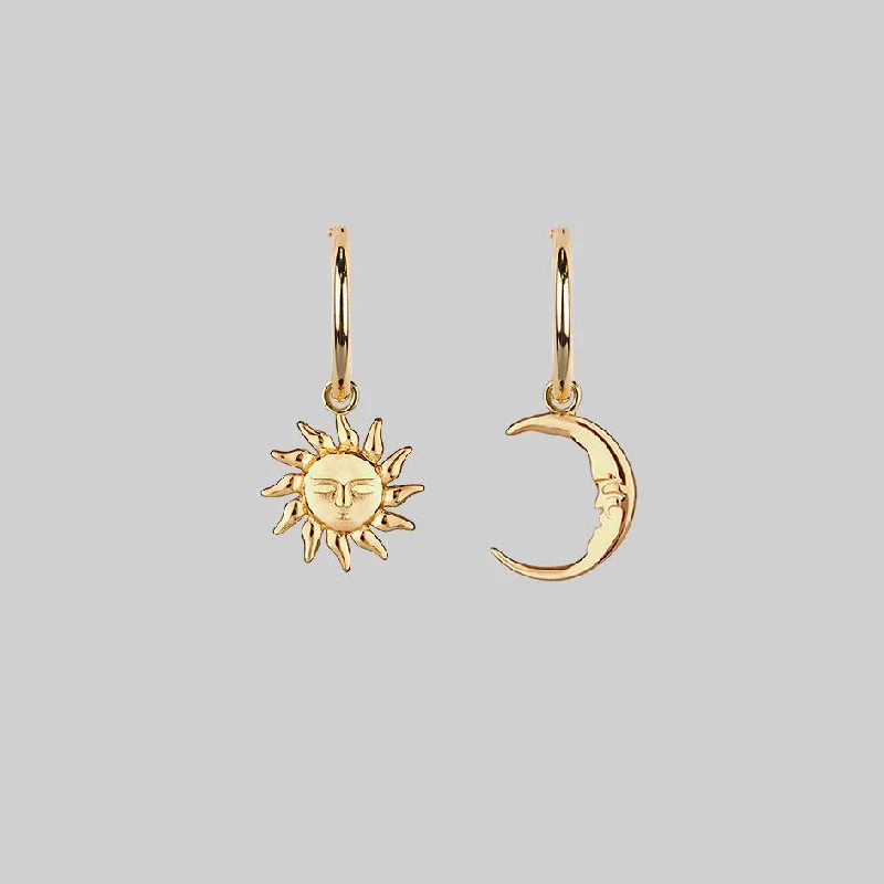 sparkling cubic zirconia earrings for a radiant effect -ELIN. Sun & Moon Hoop Earrings - Gold