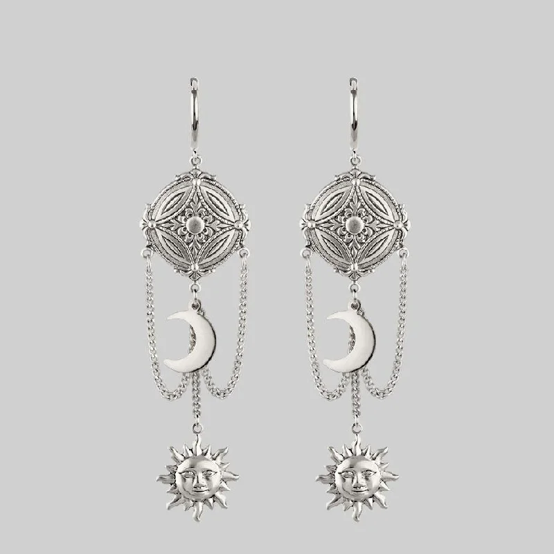 nature-inspired silver earrings for natural beauty -EQUINOX. Celestial Path Chain Hoop Earrings - Silver