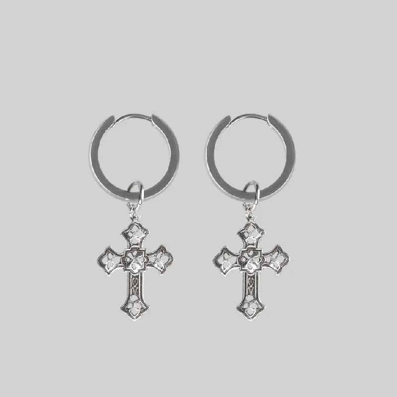 chic silver hoop earrings for everyday elegance -EVA. Cut Out Cross Earrings