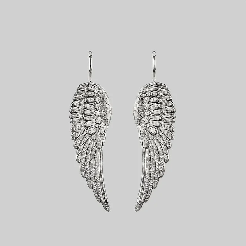 elegant crystal studs for a dazzling look -FALLEN SAINT. Angel Wing Hoop Earrings - Silver