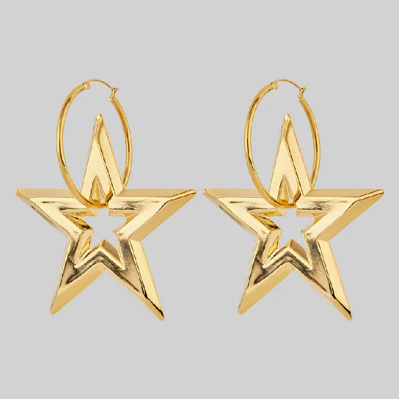 statement crystal earrings for glamorous appeal -GLORY. Huge Star Hoop Earrings - Gold