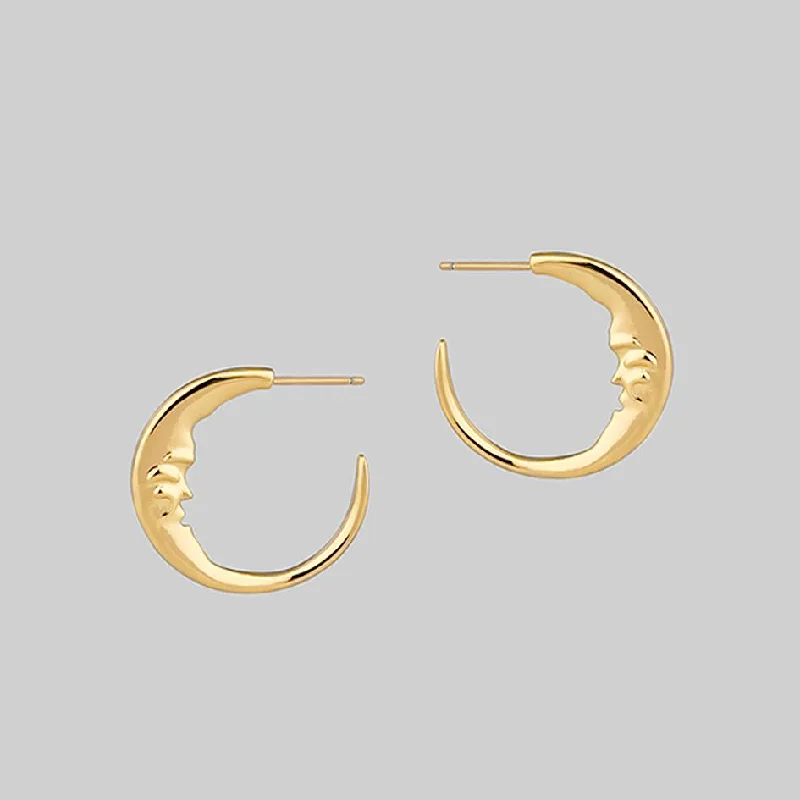 bold silver drop earrings for modern style -GOOD NIGHT. Man in the Moon Crescent Earrings - Gold