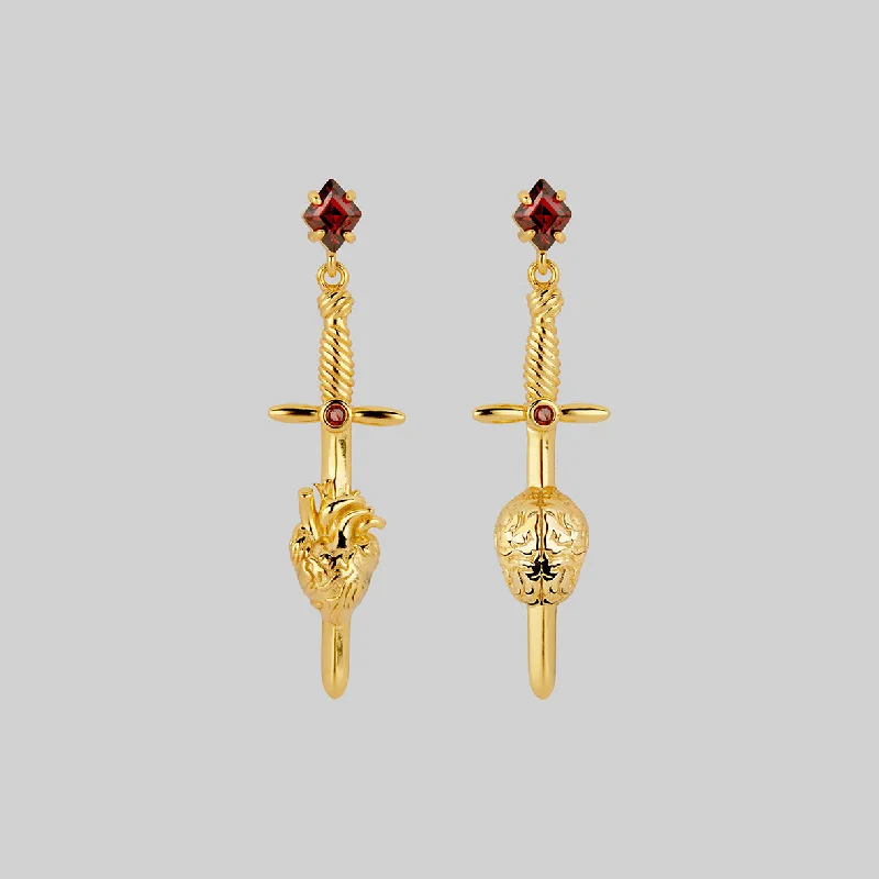 vintage gemstone drop earrings for timeless style -HEART & MIND. Heart & Brain Sword Earrings - Gold