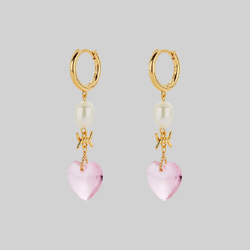 oversized gemstone earrings for bold fashion -HEART OF STONE. Heart & Pearl Hoop Earrings - Gold