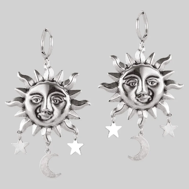 sparkling crystal hoop earrings for eye-catching beauty -HELIOS. Sun & Moon Dream Catcher Hoop Earrings - Silver