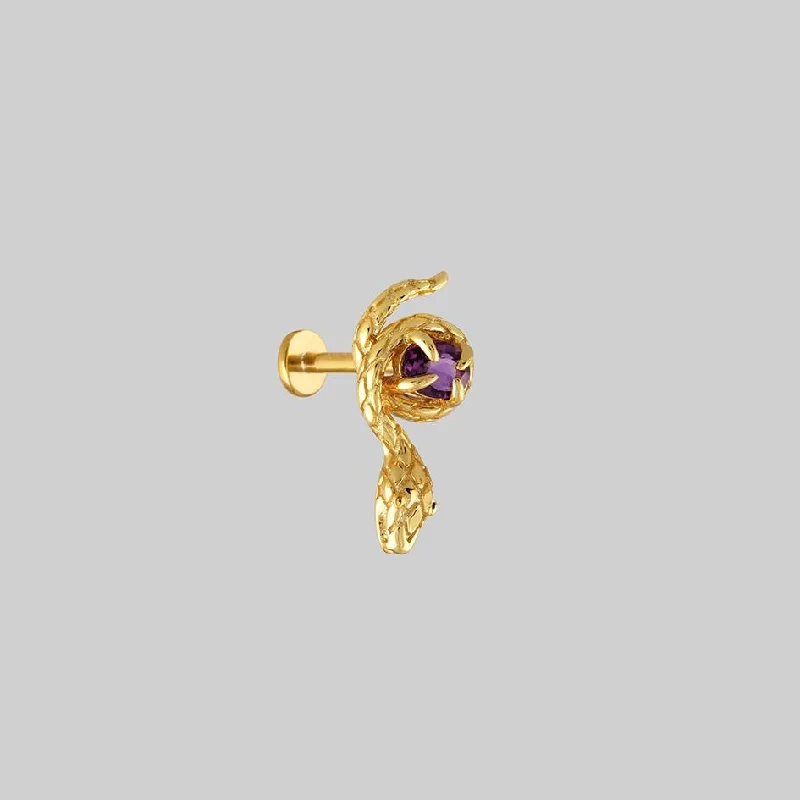 unique handmade earrings for one-of-a-kind style -INSIDIOUS. Amethyst Coiled Snake Stud Earring - Gold