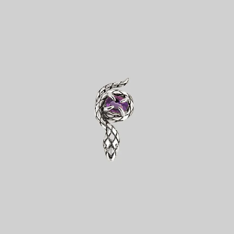 dazzling sapphire earrings for an elegant finish -INSIDIOUS. Amethyst Coiled Snake Stud Earring - Silver