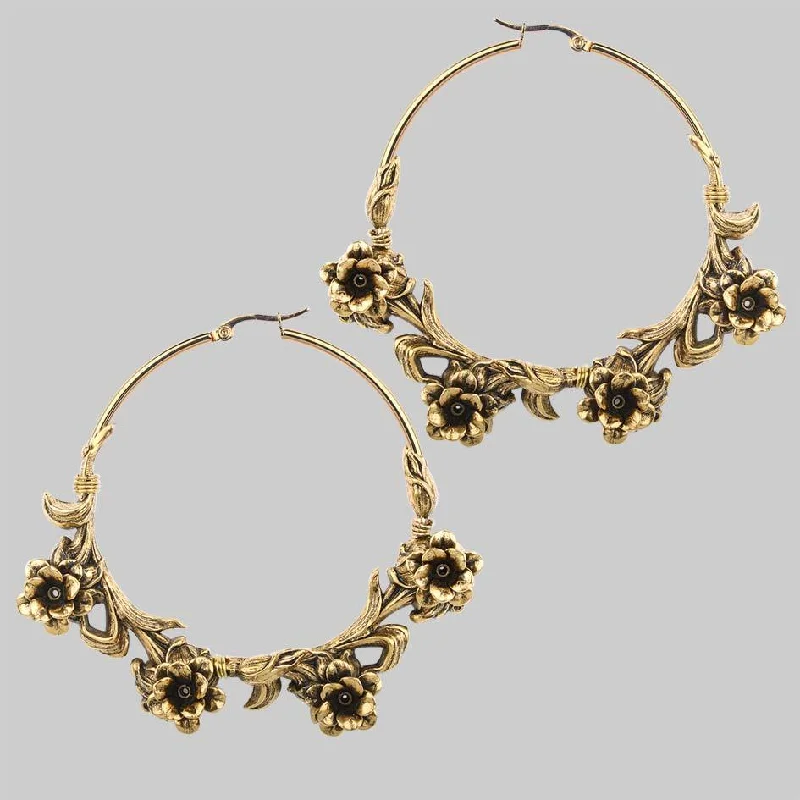 trendy ear cuffs for modern looks -LAVISH. Wild Rose Hoop Earrings - Gold