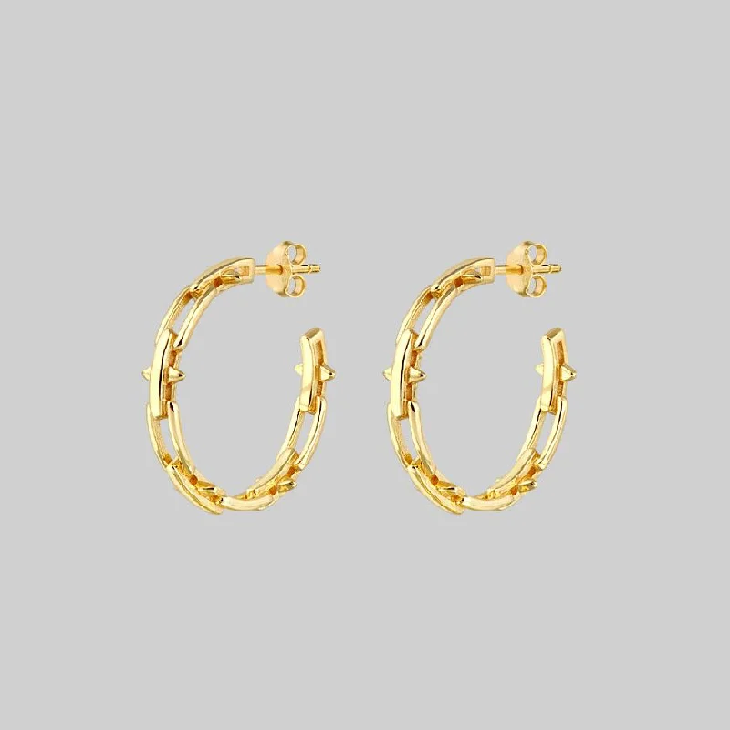 trendy crystal drop earrings for a sparkling effect -LUCIA. Spiked Chain Hoop Earrings - Gold