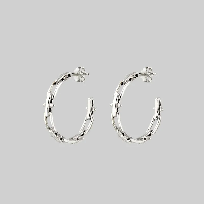 chic beaded earrings for a creative touch -LUCIA. Spiked Chain Hoop Earrings - Silver