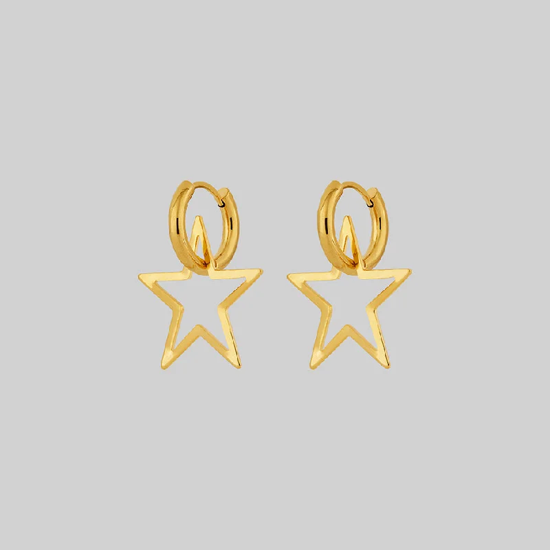 bold gold stud earrings for high-fashion style -MAISIE. Star Hoop Earrings - Gold