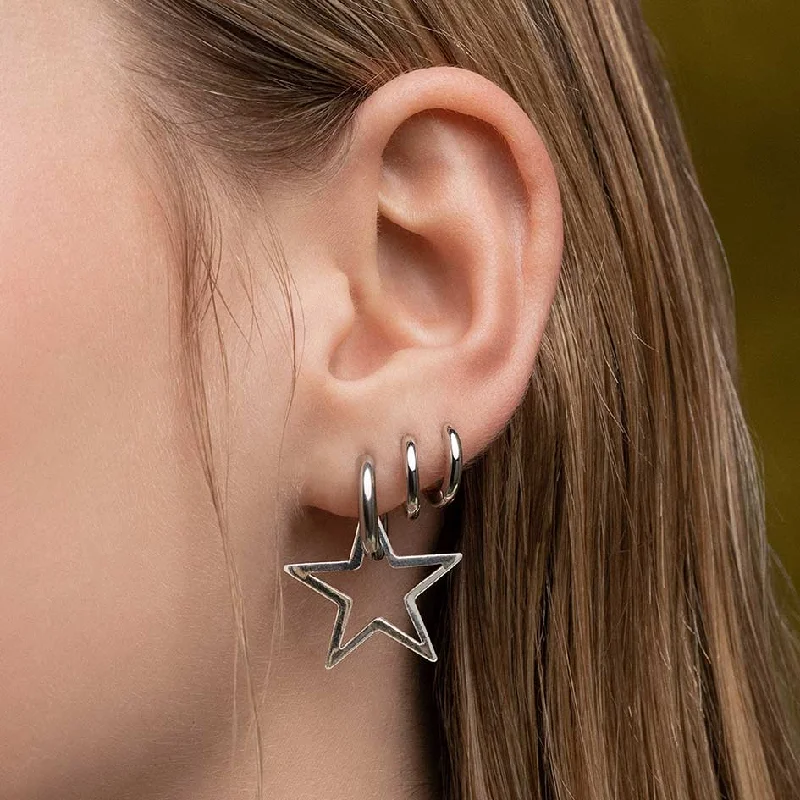 sparkling pearl earrings for timeless elegance -MAISIE. Star Hoop Earrings - Silver