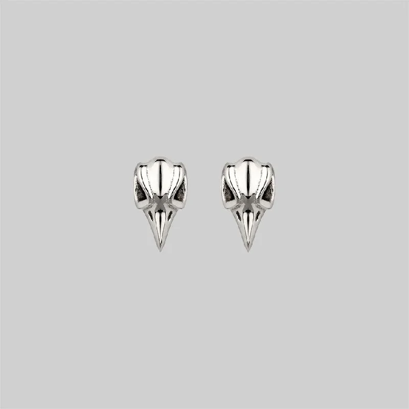 chic silver drop earrings for contemporary looks -MERLA. Raven Skull Earrings - Silver