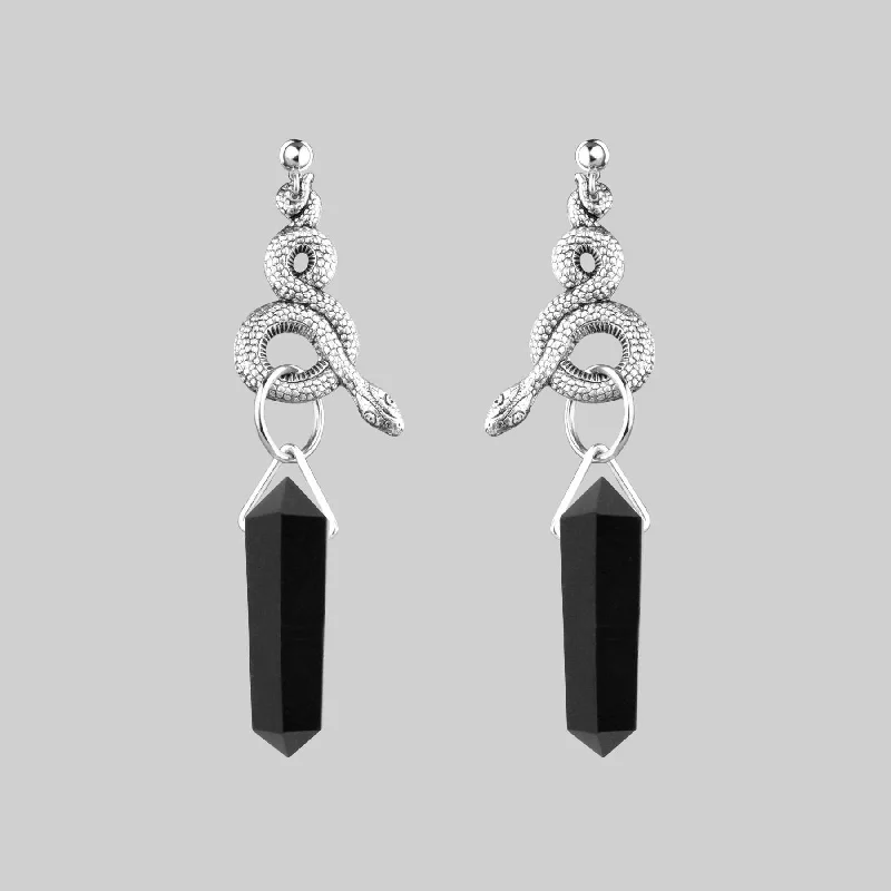 luxurious sapphire earrings for a refined touch -MERTLE. Snake Wrap Black Agate Earrings