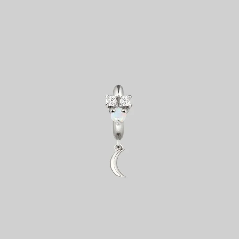 bold gold earrings for a luxurious finish -MOONLIGHT. Opal Moon Clicker Hoop Earrings - Silver