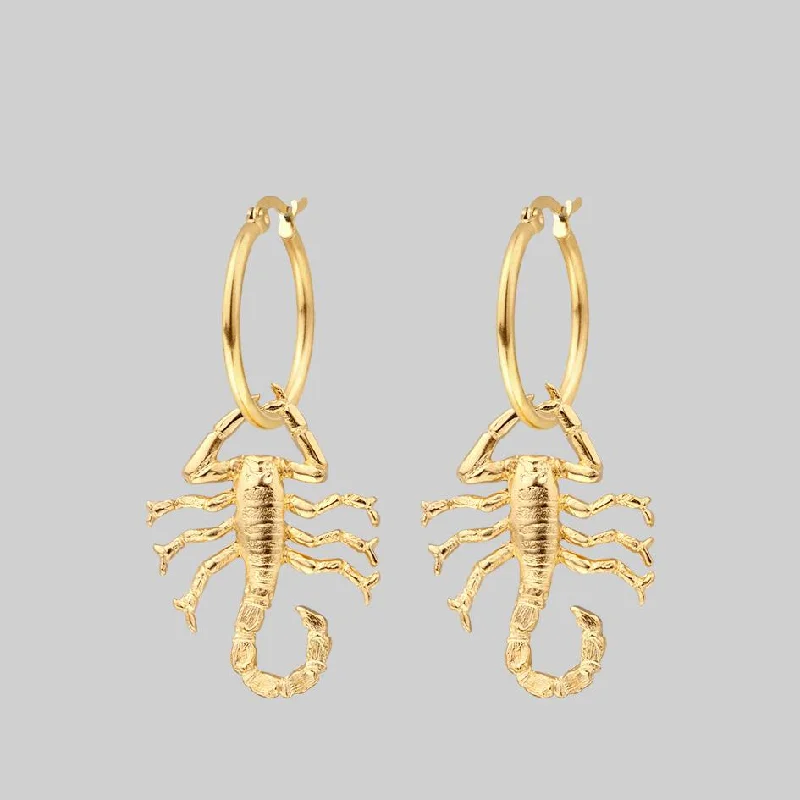 chic silver thread earrings for a contemporary look -NOXIOUS. Scorpion Hoop Earrings - Gold