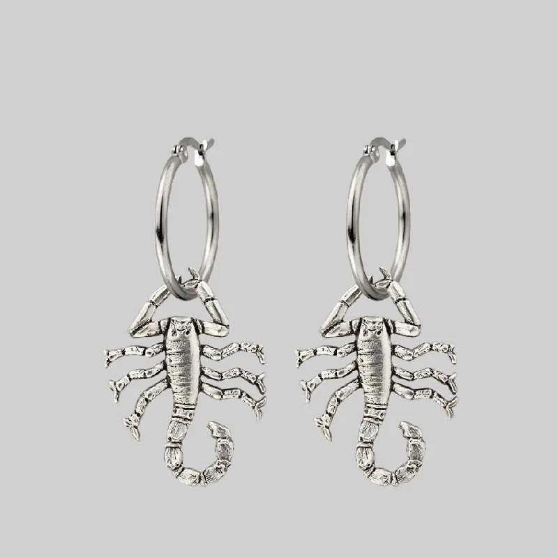 glamorous teardrop earrings for an elegant touch -NOXIOUS. Scorpion Hoop Earrings - Silver