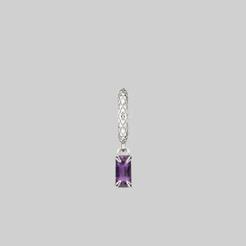 delicate resin earrings for everyday simplicity -NYMPH. Dangly Amethyst Rectangle Hoop Earrings - Silver