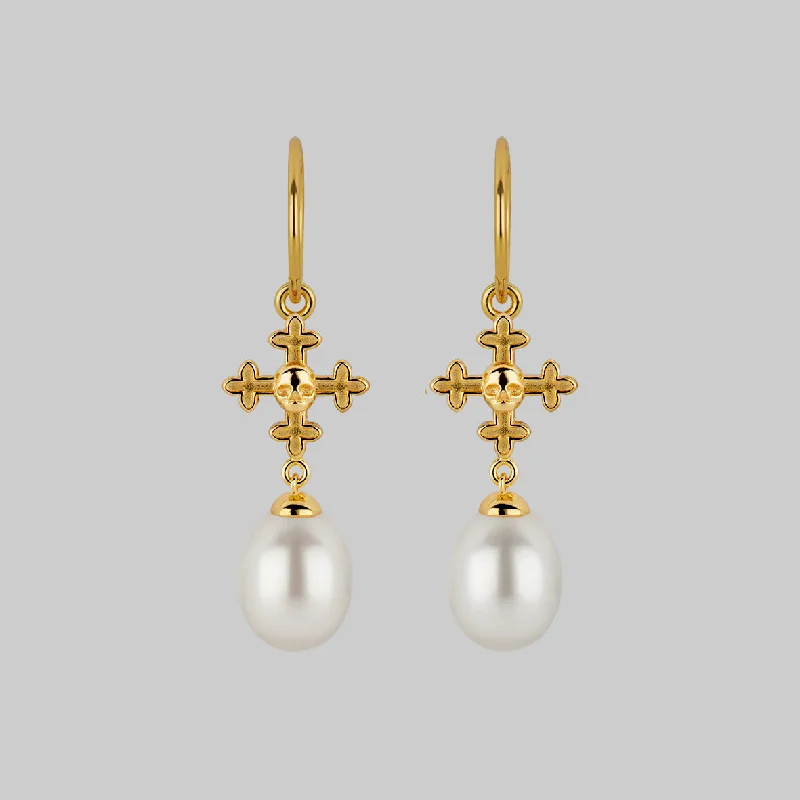 sparkling crystal ear cuffs for added sophistication -OPHELIA. Medieval Cross Hoop Earrings - Gold