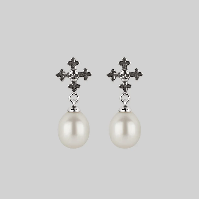 large gold earrings for a bold fashion statement -OPHELIA. Medieval Cross Stud Earrings - Silver