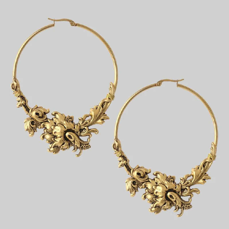 luxurious gemstone earrings for high-end appeal -PARADISE. Ornate Floral Hoop Earrings - Gold