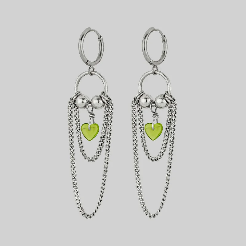 large statement earrings for unique fashion -POUR YOUR HEART OUT. Pierced Chain Drop Earrings - Silver