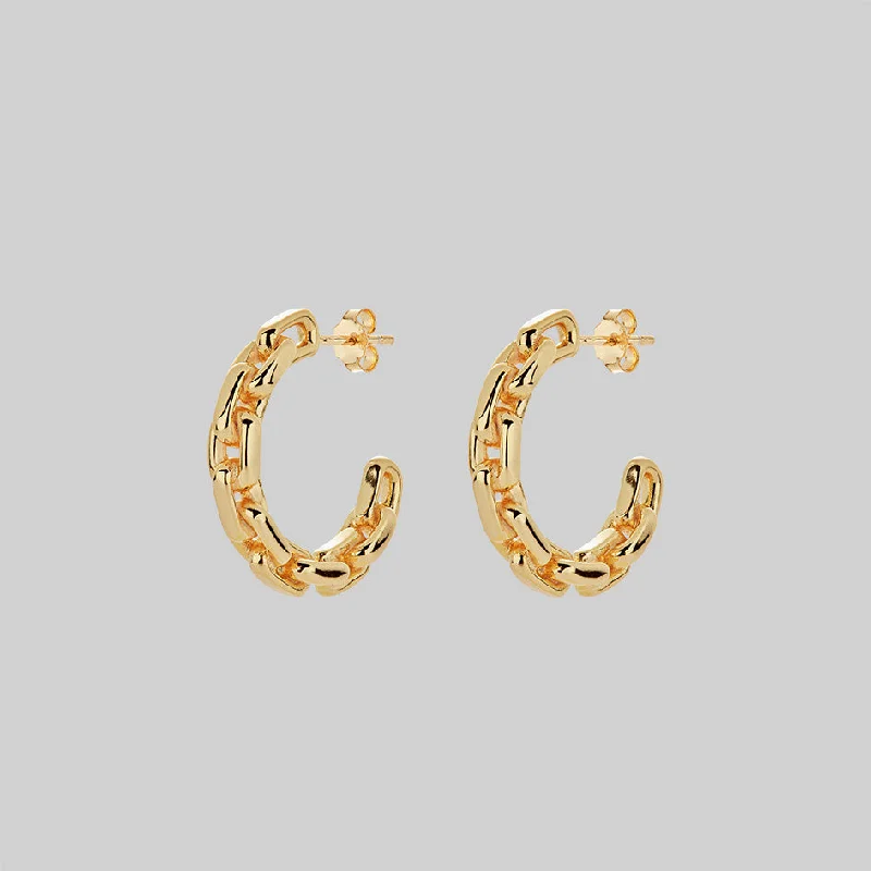 glamorous diamond hoop earrings for special events -RESOLUTE. Chunky Chain Hoop Earrings - Gold