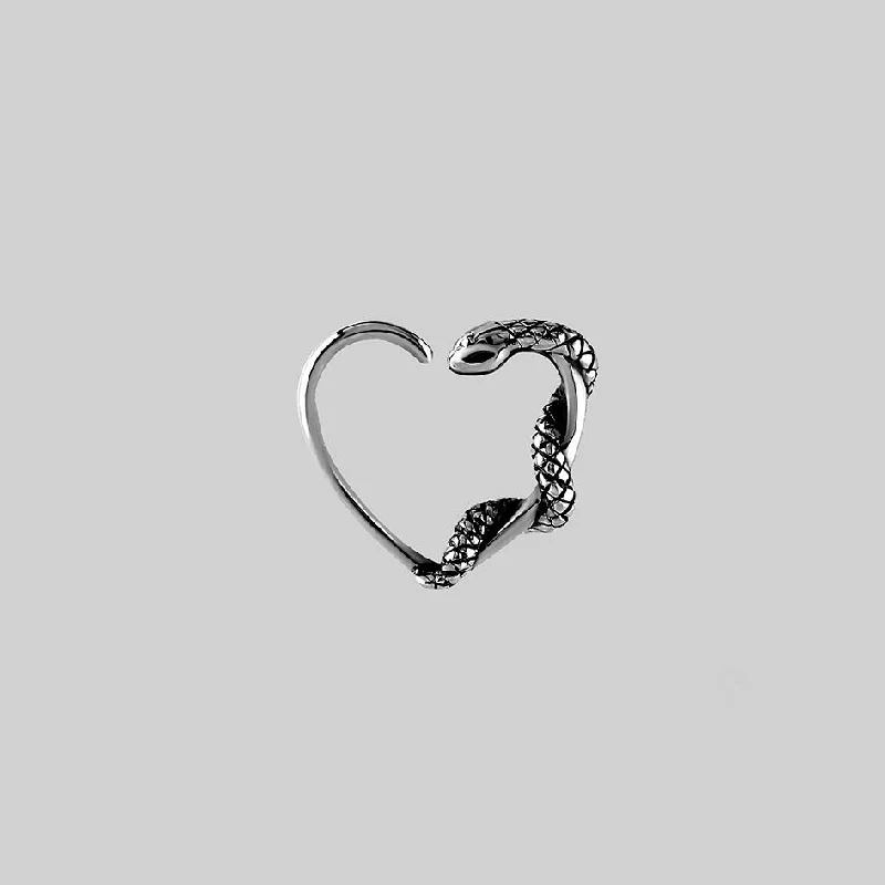 playful animal earrings for quirky personality -SLINK. Silver Snake & Heart Daith Ring