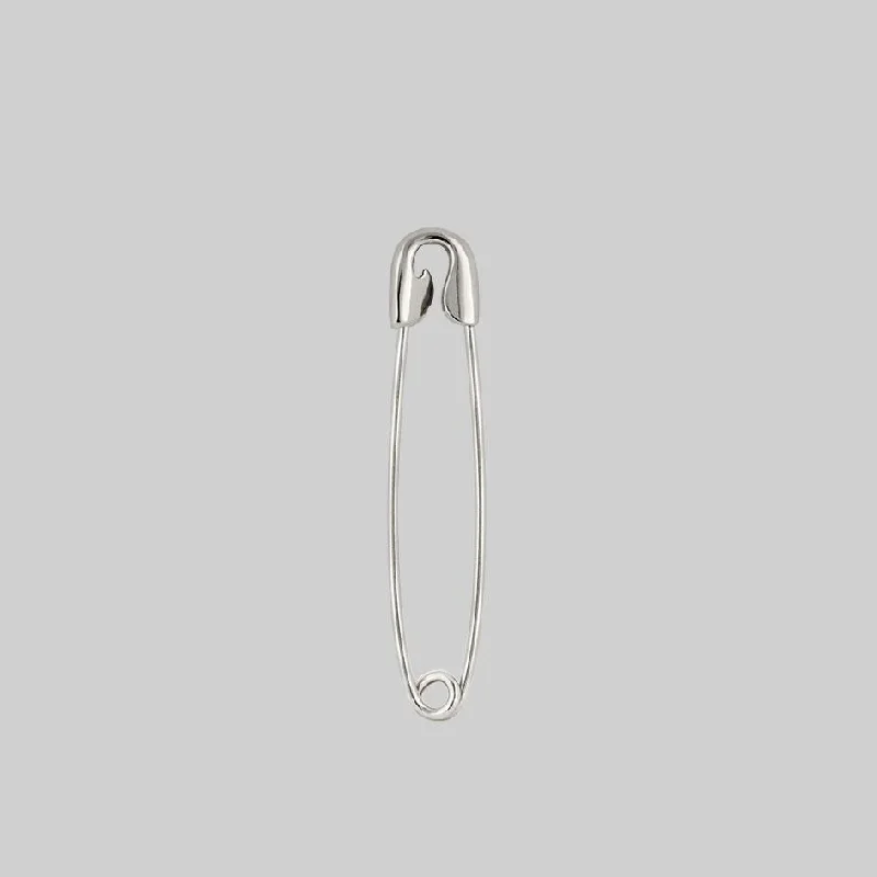 oversized crystal drop earrings for sparkling appeal -SOLENE. Safety Pin Single Earring - Silver