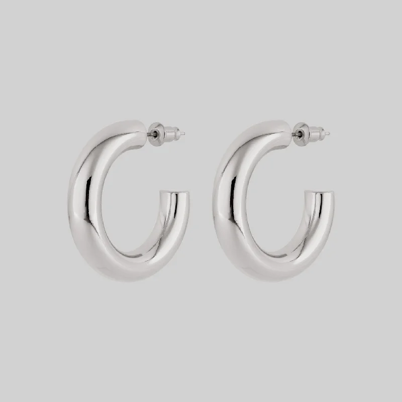 minimalist silver drop earrings for refined beauty -STELLA. Simple Medium Hoop Earrings - Silver