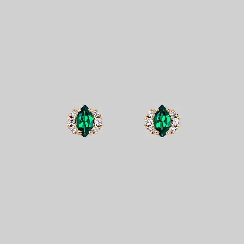 statement crystal earrings for glamorous appeal -TALIA. Green Quartz Cluster Stud Gold Earrings