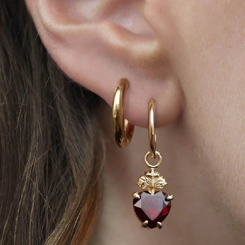 minimalist silver earrings for simple elegance -The Sacred Heart Garnet Earrings - Gold