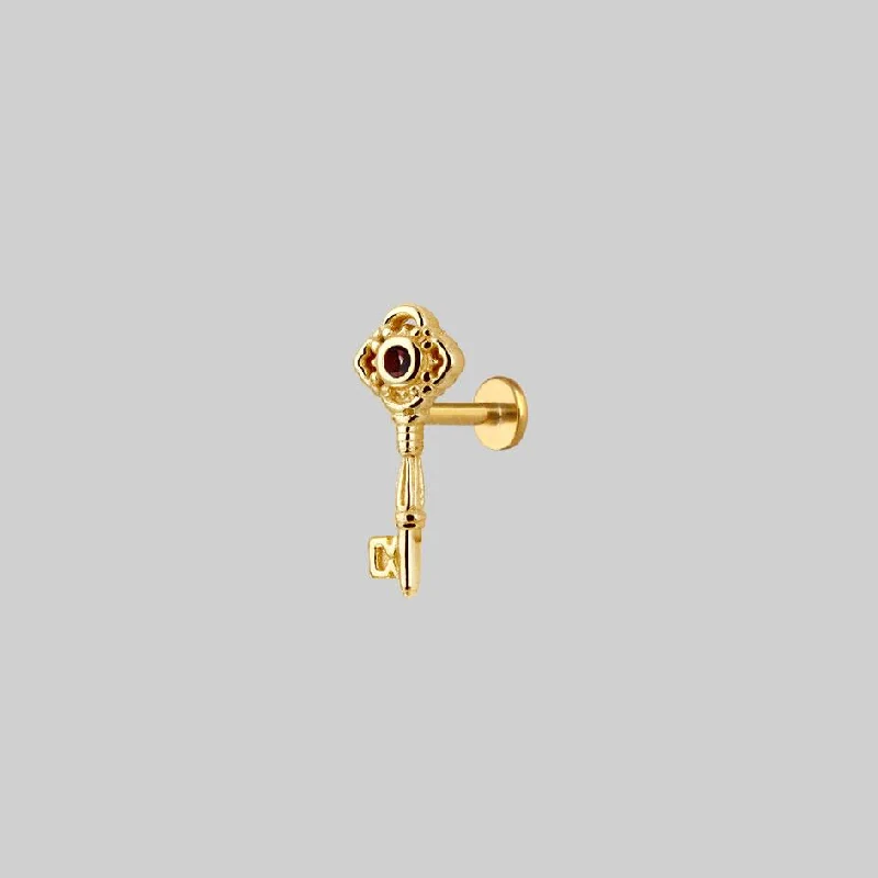 elegant gemstone drop earrings for evening style -TWILIGHT. Skeleton Key Stud Earring - Gold