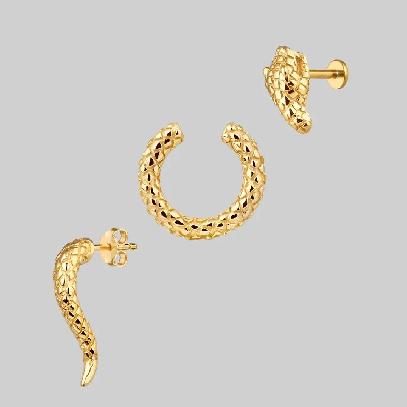 delicate resin earrings for subtle elegance -VEGA. 3 Piece Snake Wrap Earring - Gold