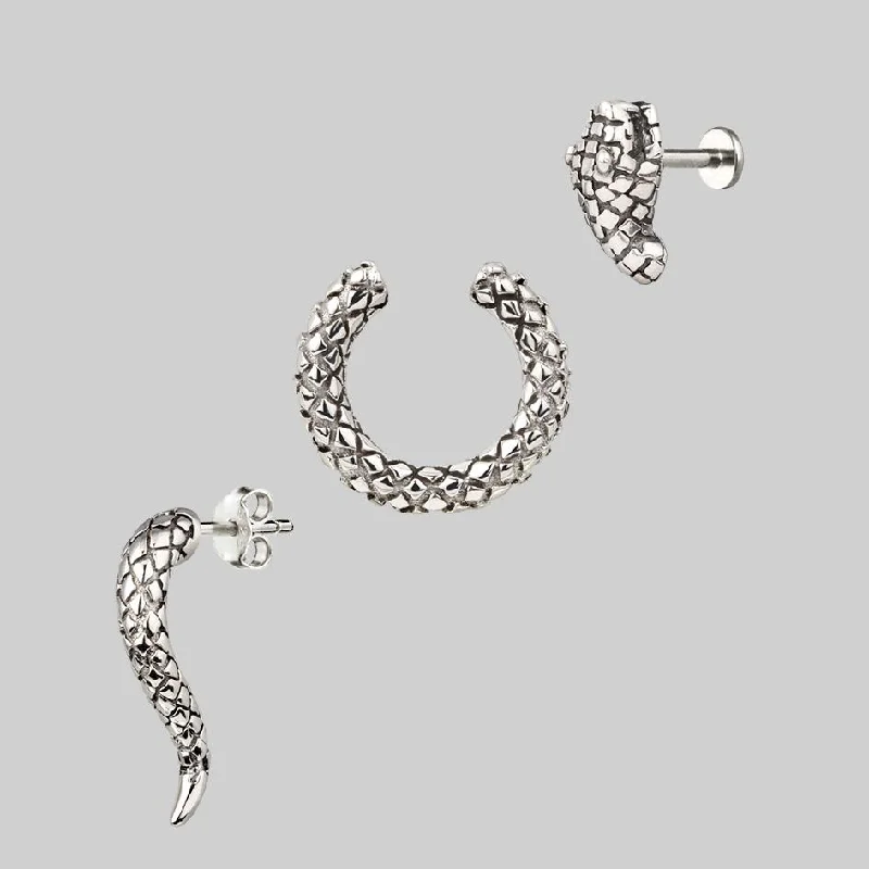 sparkling gemstone ear cuffs for trendy looks -VEGA. 3 Piece Snake Wrap Earring - Silver