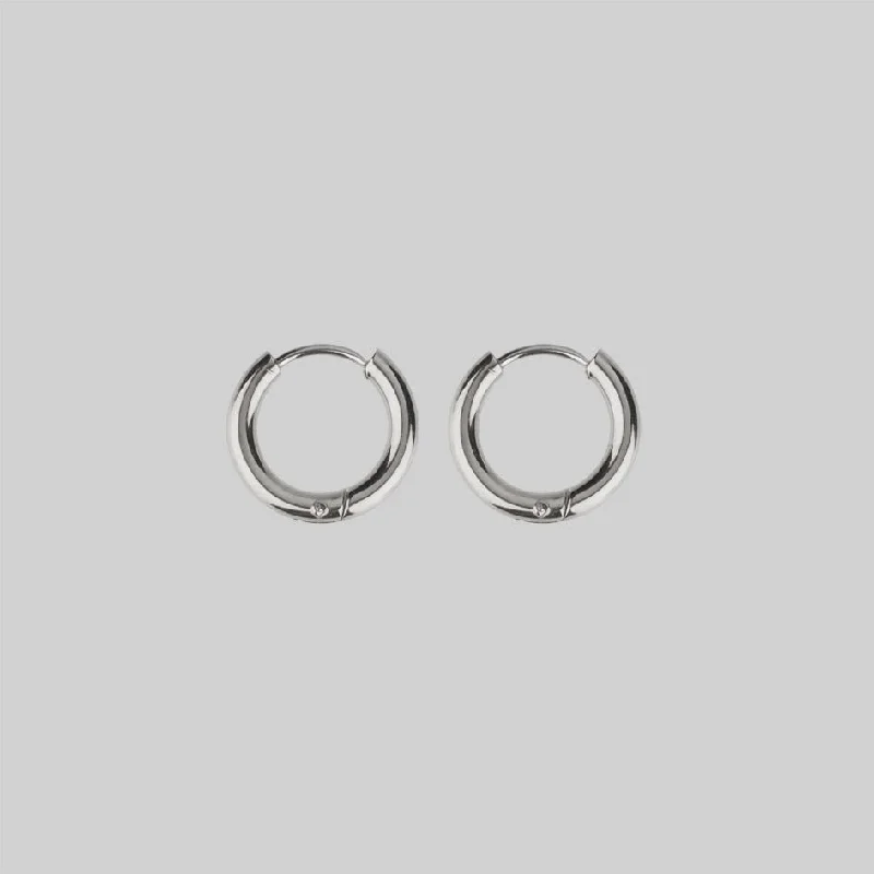 sparkling cubic zirconia hoop earrings for a dazzling effect -VITA. Hinge Huggie Hoop Earrings - Silver