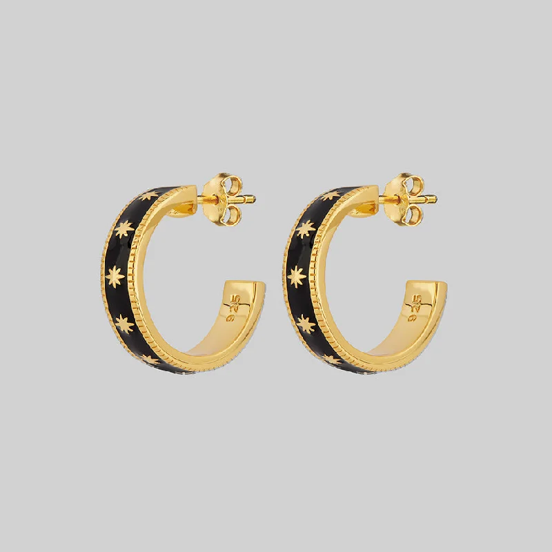 large crystal earrings for a bold shine -VYVIAN. Tiny Stars Black Enamel Hoop Earrings - Gold