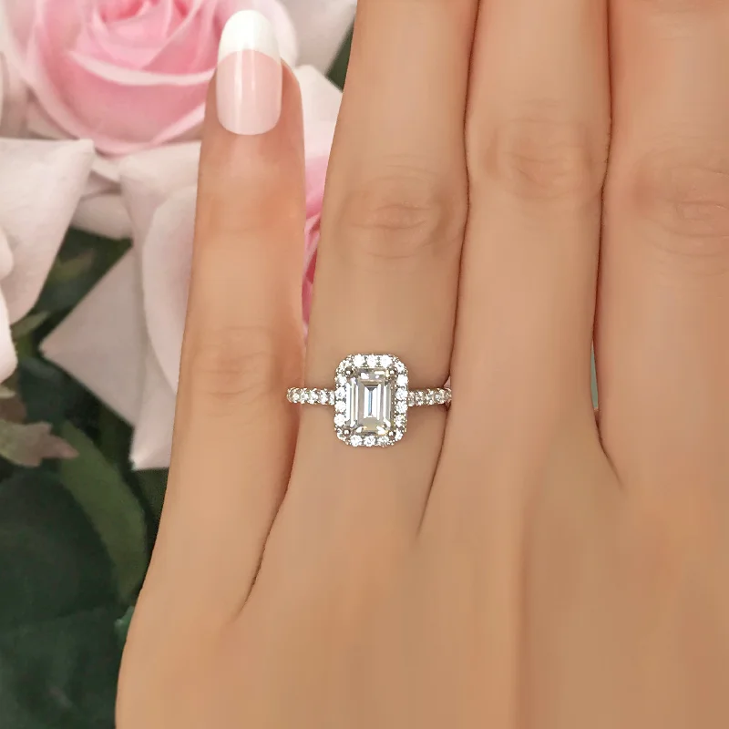 unique engagement rings with diamonds for women-1.25 ctw Emerald Halo Ring- 40% off Final Sale, Sz 4-10