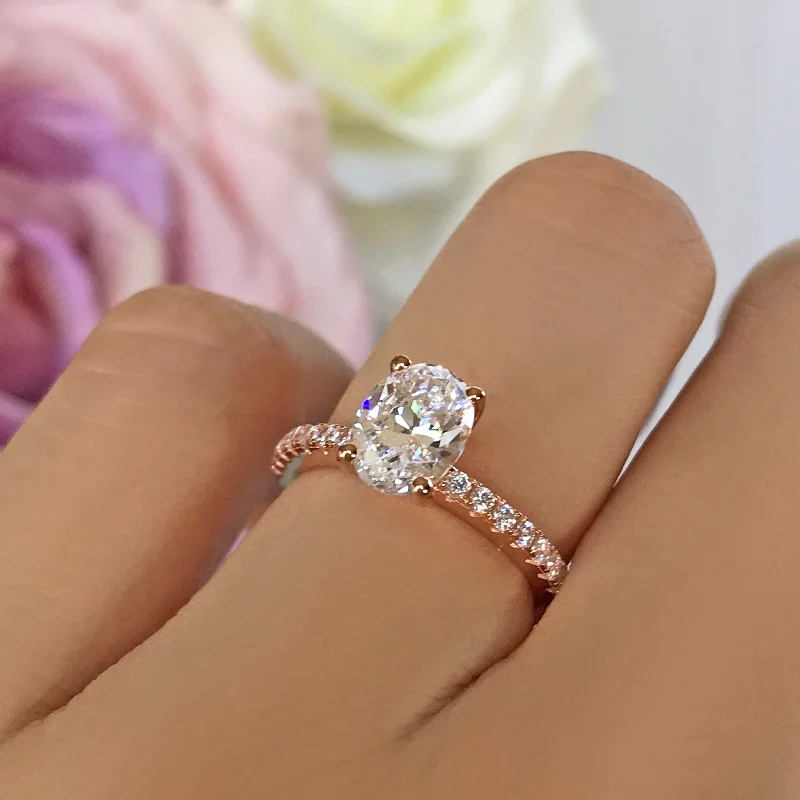 engagement rings with rubies and diamonds for women-1.25 ctw Oval Accented Ring - 10k Solid Rose Gold, Sz 4 or 6