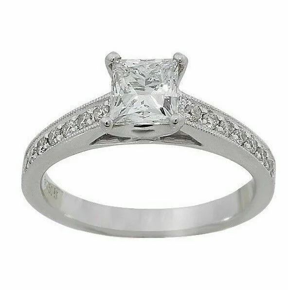 affordable gold wedding rings for women with diamonds-1.27Ct Princess Center Solitaire w/ Accents & Milgrain Diamond Engagement Ring