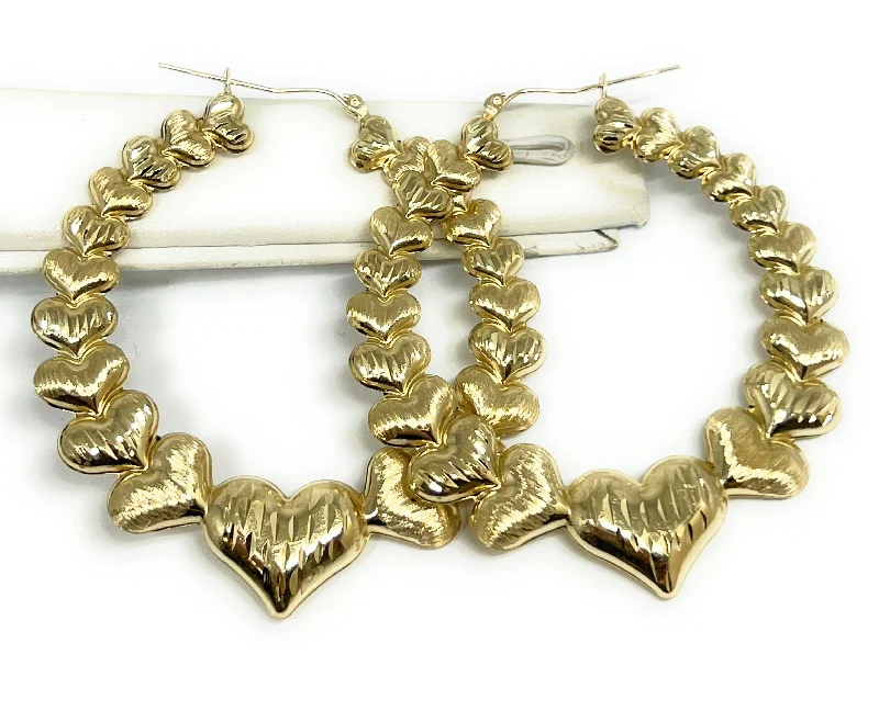 oversized crystal earrings for a sparkling finish -10k Solid Gold Heart Hoop Earrings