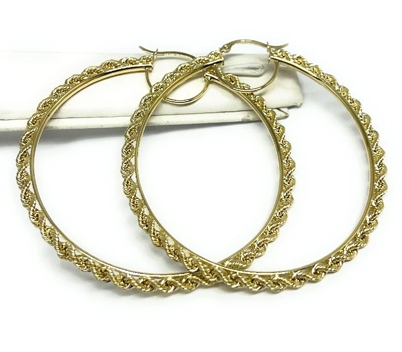 sparkling rhinestone studs for everyday sparkle -10k Solid Gold Rope Hoop Earrings