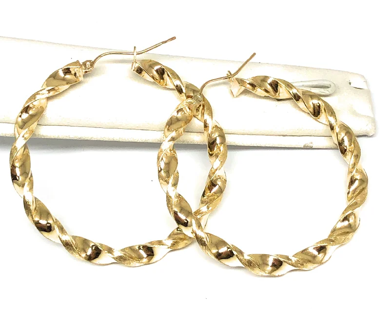 gold thread earrings for a delicate and modern touch -10k Solid Gold Yellow Twist Hoop Earrings 1-1.5 INCH Arracadas