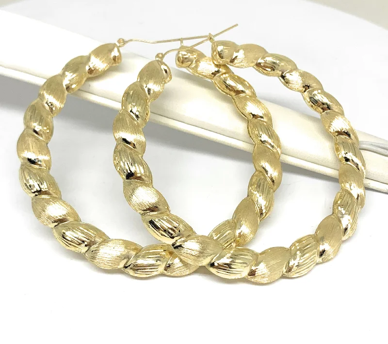 vintage gold earrings for timeless appeal -10k Solid Gold Yellow Twist Hoop Earrings 2-3 INCH Arracadas