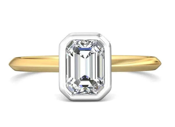 women’s wedding rings with diamonds and rubies-14K Bezel Set Emerald Cut Diamond Ring