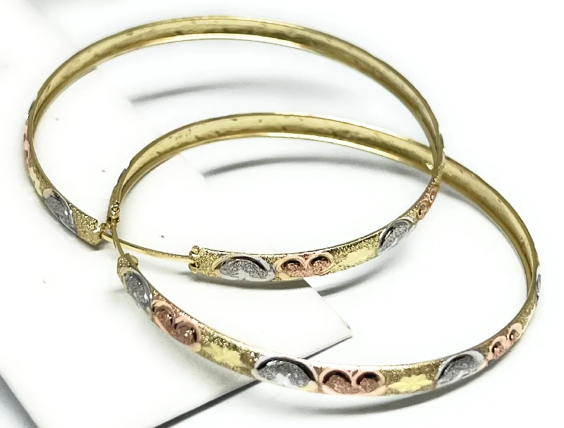 sparkling silver hoop earrings for a chic look -14k Solid Gold Tri-Color Hoop Earrings