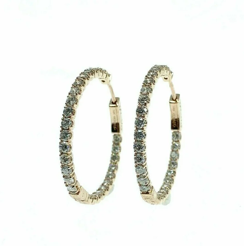 sparkling cubic zirconia hoop earrings for a dazzling effect -2.45 Carats Diamond Inside Out Hoop Earrings 14K Rose Gold 1.20 Inch Diameter