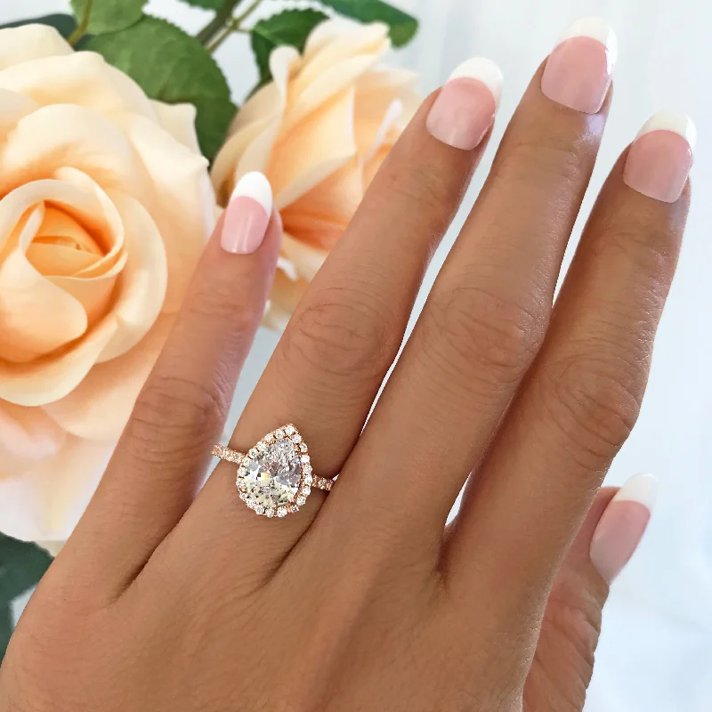 custom engagement rings with unique gemstones-2.5 ctw Pear Halo Ring - Rose GP