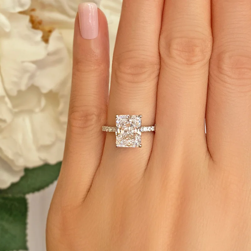 affordable silver engagement rings for women-3.75 ctw Radiant Accented Solitaire Ring