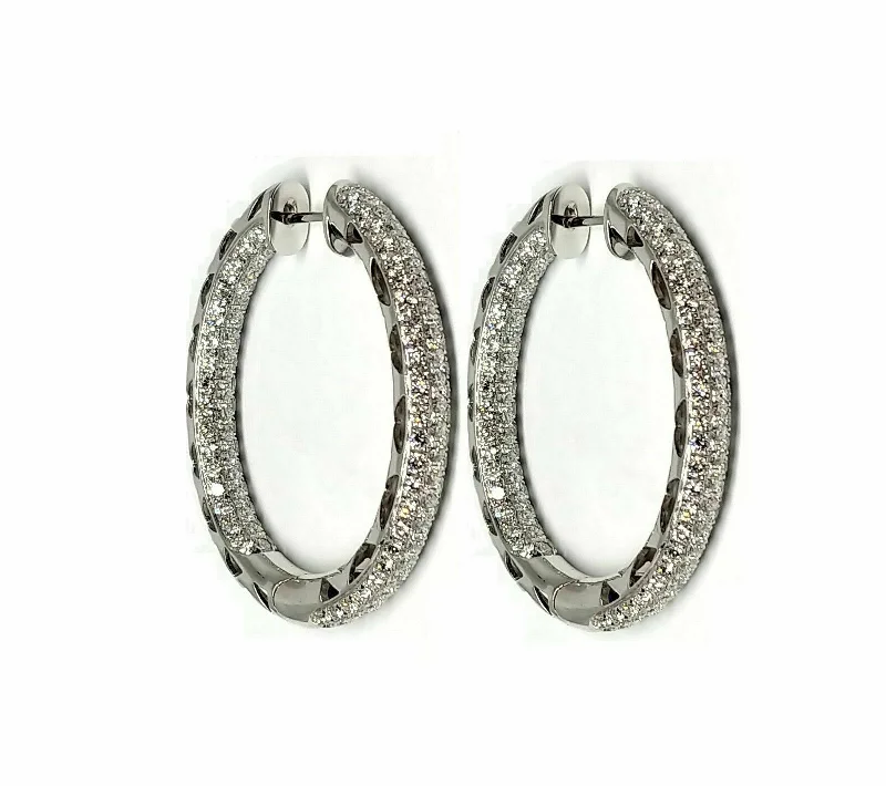 oversized pearl earrings for a bold, classy look -5.50 ct Diamond Hoop Eternity Inside Out 18K White Gold Earrings